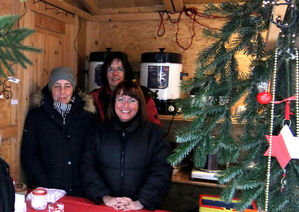 Auf dem Foto: die „erste Schicht“ unseres Stands: Manuela Auinger, Beate Frommhold-Buhl und Edith Mayer-Bergers.